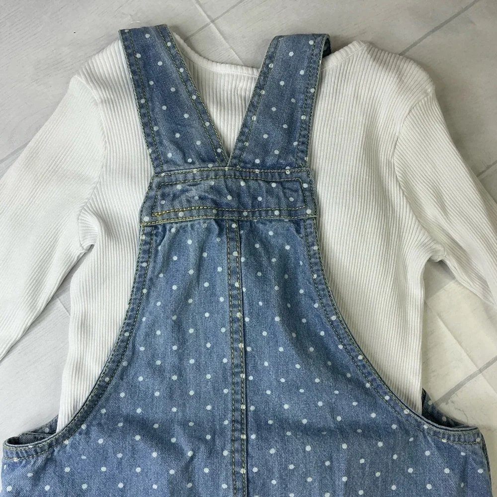 Max Studio Kids Denim Blue Overall Dress with Matching White Long Sleeve Shirt‎